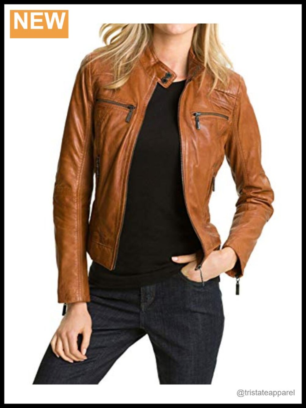 Genuine Lambskin Leather Biker Jacket Motorcycle Moto Style